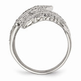 Sophia Jewelers Polished Leaf Ring with CZs in Stainless Steel